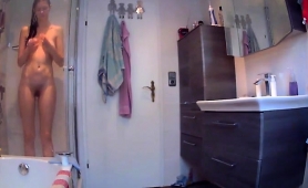 Petite teen brunette hidden shower cam